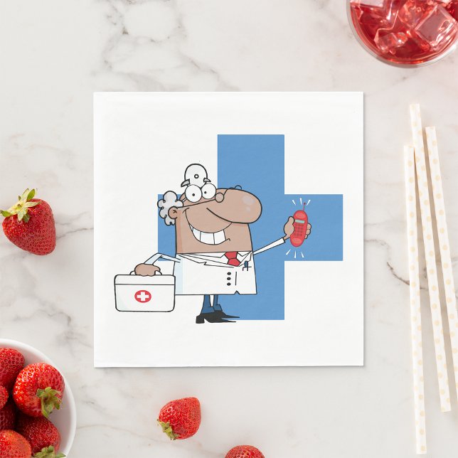 Cartoon Doctor with Phone and Medical Bag Napkins (Creator Uploaded)