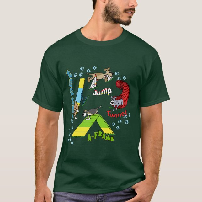 Cartoon Dog Agility Kid's Dark T Shirt (Front)