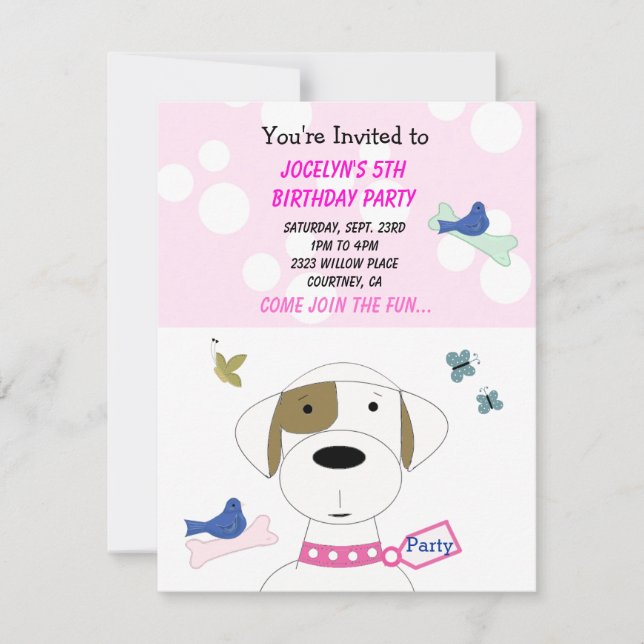 Cartoon Dog Birthday Party Invitation (Front)