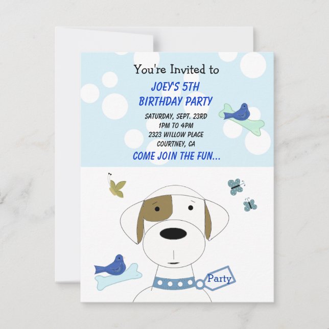 Cartoon Dog Birthday Party Invitation (Front)