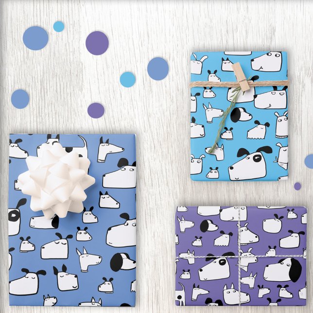 Cartoon Dog Blue Wrapping Paper Sheets (Creator Uploaded)