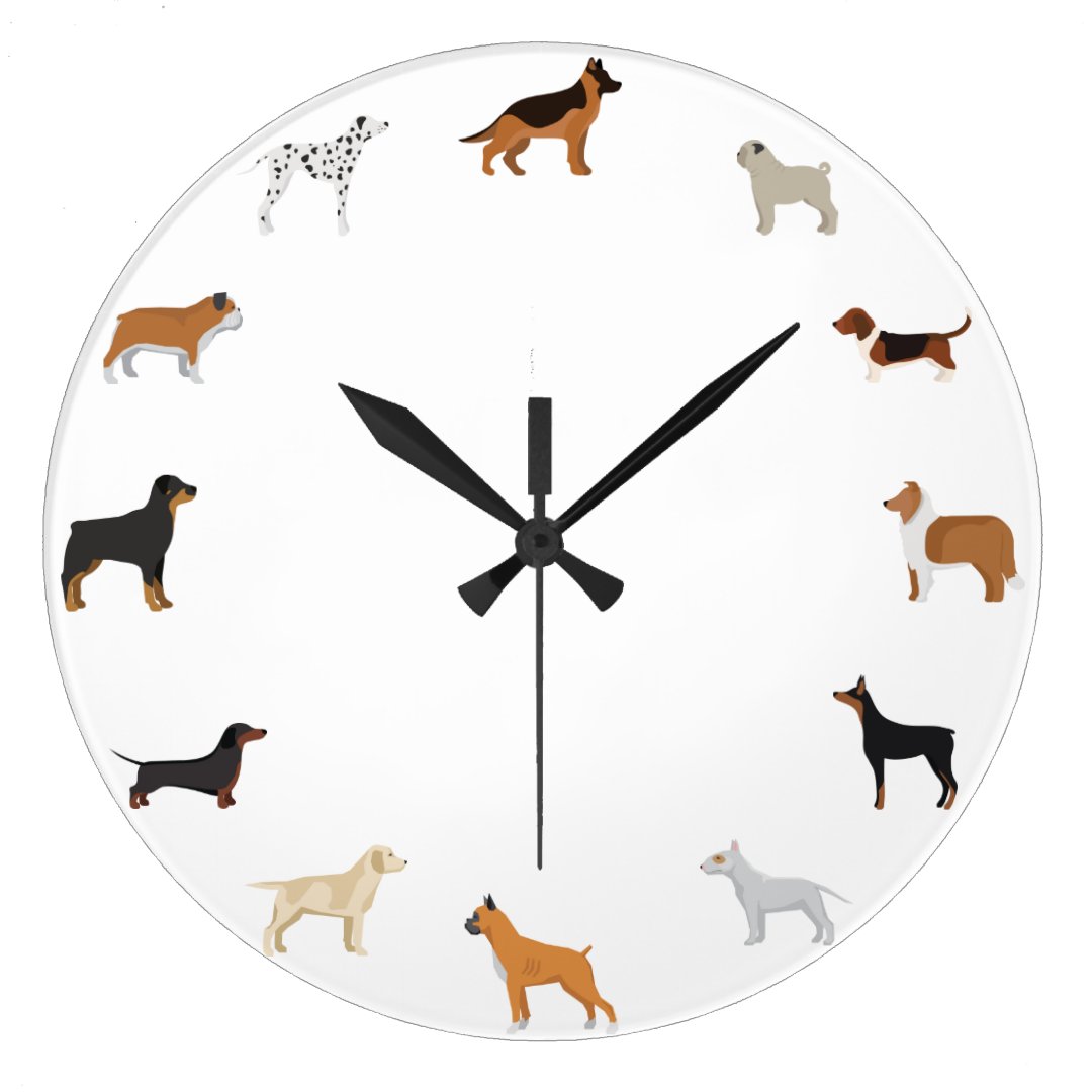 Cartoon Dog Breeds Large Clock | Zazzle