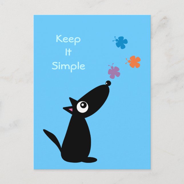 Cartoon dog & butterflies Keep It Simple postcard (Front)