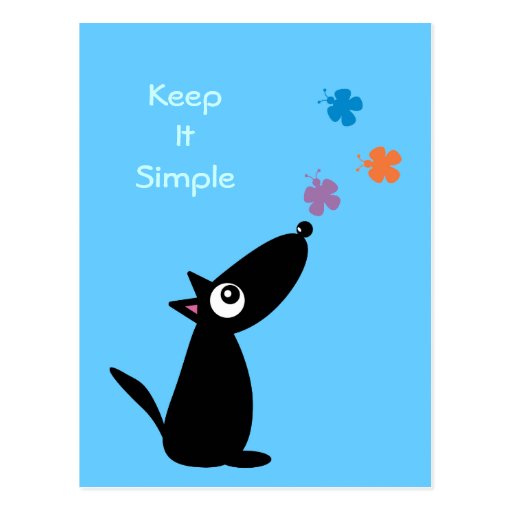 Cartoon dog & butterflies Keep It Simple postcard | Zazzle