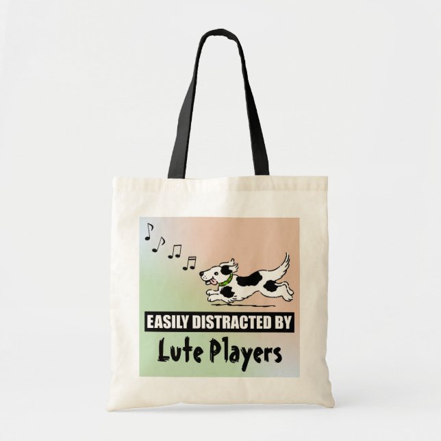 Cartoon Dog Easily Distracted by Lute Players Tote Bag (Front)