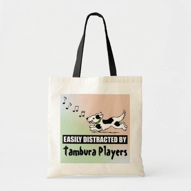 Cartoon Dog Easily Distracted by Tambura Players Tote Bag (Front)
