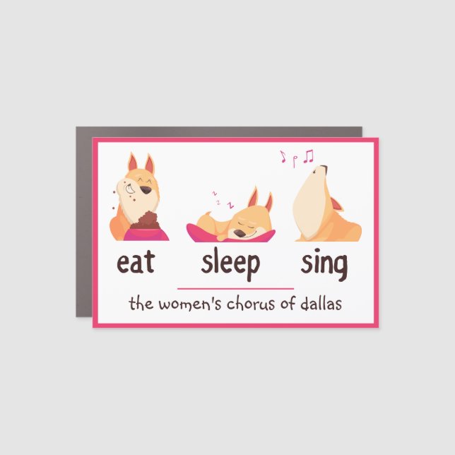 Cartoon Dog Eat Sleep Sing Car Magnet (Front)