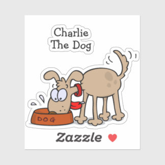 Cartoon Dog Eating Dog Food With Favorite Name Sticker