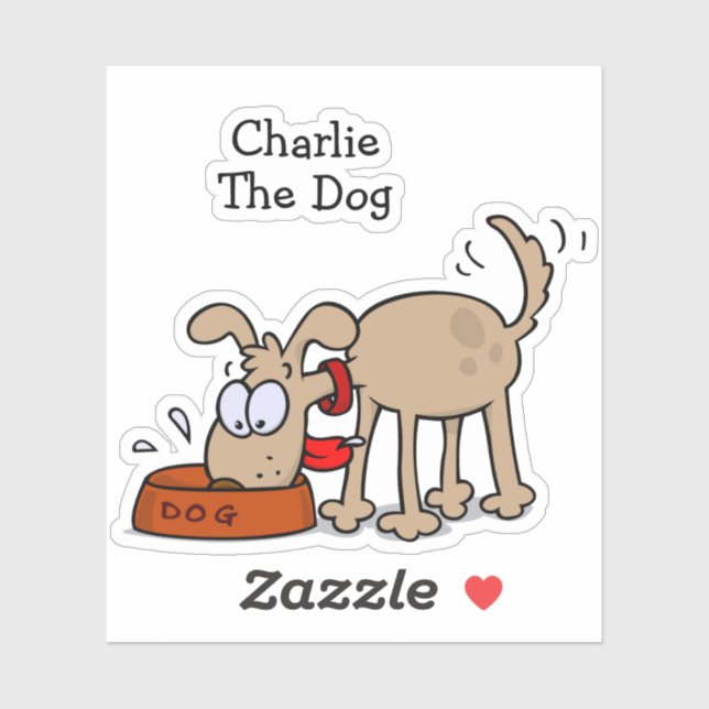 Cartoon Dog Eating Dog Food With Favorite Name Sticker (Sheet)
