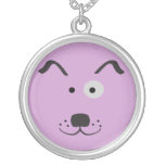 Cartoon Dog Face Illustration Silver Plated Necklace