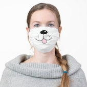 Cartoon Dog Face nose and doggy smile on white Adult Cloth Face Mask (Worn)