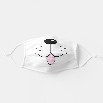 Cartoon Dog Face Nose And Doggy Smile On White Adult Cloth Face Mask by inspirationzstore at Zazzle