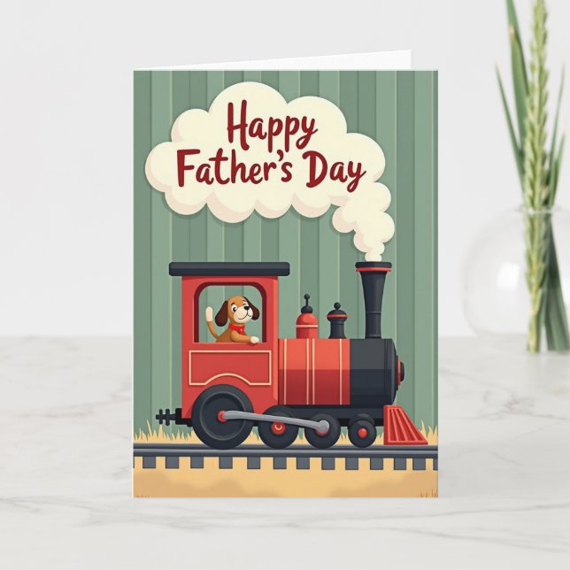 Cartoon Dog Fathers Day Wave Card (Front)