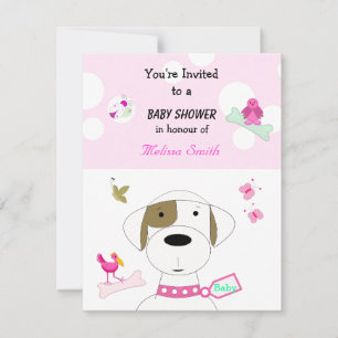 Cartoon Dog Girls Baby Shower Invitation