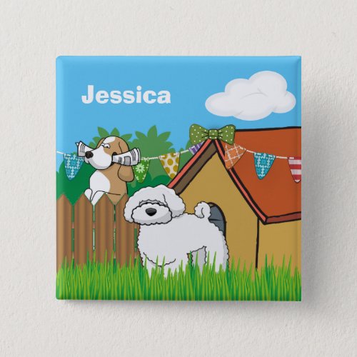 Cartoon Dog House Neighbours Personalised Button