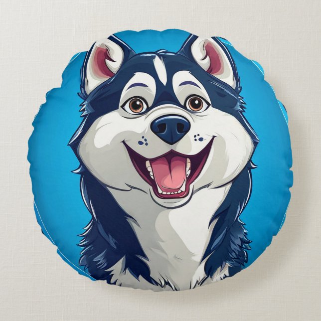Cartoon Dog Husky Lover Gift Round Pillow (Front)
