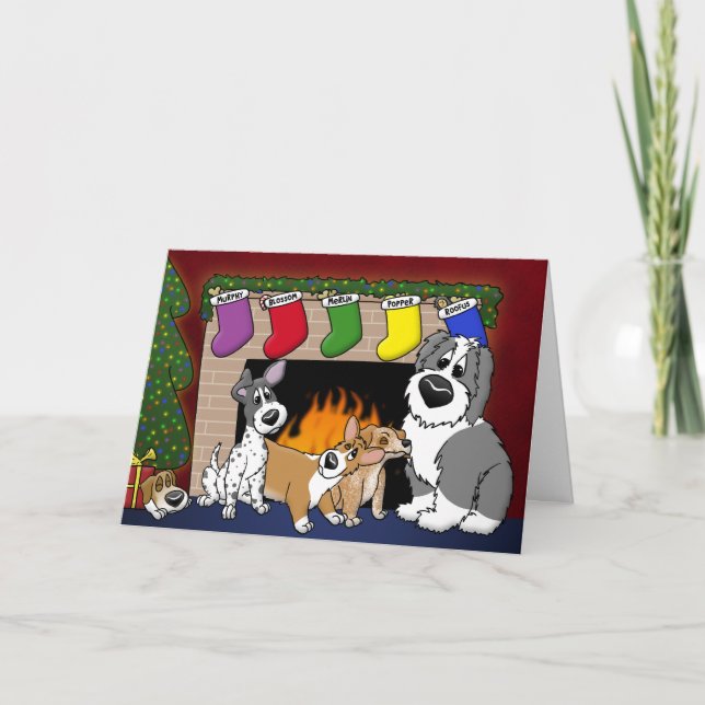 Cartoon Dog Lover Family Christmas Card (Front)
