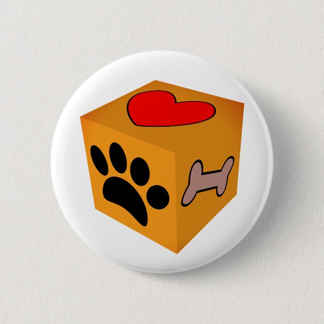 Cartoon Dog Paw Heart And Bone Button (Front)
