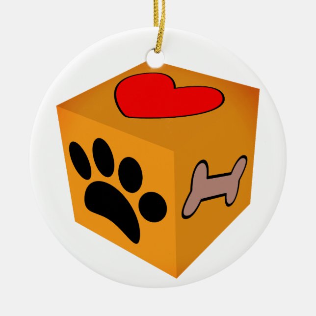 Cartoon Dog Paw Heart And Bone Ceramic Ornament (Front)