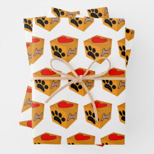 Cartoon Dog Paw Heart And Bone Wrapping Paper Sheets