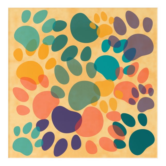 Cartoon Dog Paw Print Colorful Abstract Art (Front)