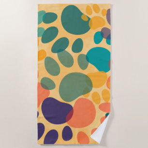 Cartoon Dog Paw Print Colorful Abstract Art Beach Towel