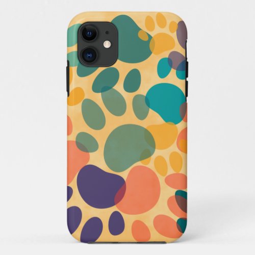 Cartoon Dog Paw Print Colorful Abstract Art iPhone 11 Case