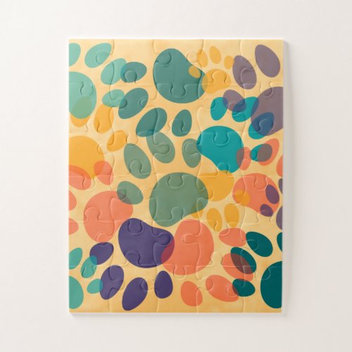 Cartoon Dog Paw Print Colorful Abstract Art Jigsaw Puzzle