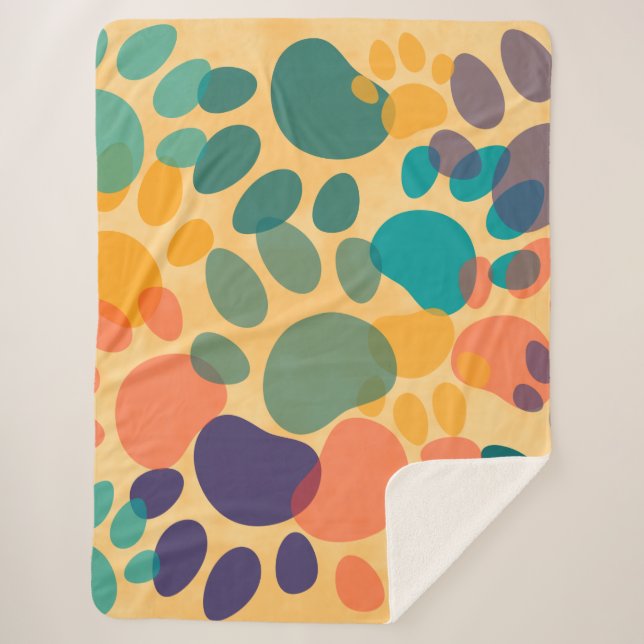 Cartoon Dog Paw Print Colorful Abstract Art Sherpa Blanket (Front)