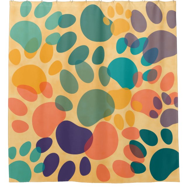 Cartoon Dog Paw Print Colorful Abstract Art Shower Curtain (Front)