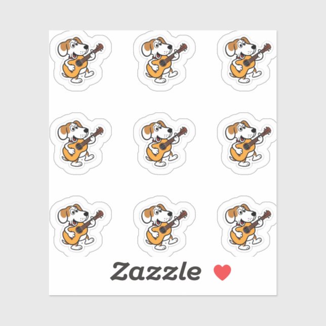 cartoon  dog playing a guitar sticker (Sheet)
