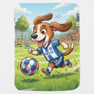 Cartoon Dog Playing Soccer or Football Baby Blanket