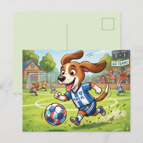 Cartoon Dog Playing Soccer or Football Holiday Postcard