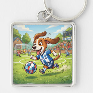 Cartoon Dog Playing Soccer or Football Keychain