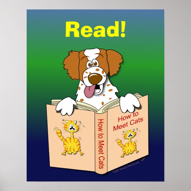 Cartoon Dog Read Funny School Educational Reading Poster (Front)