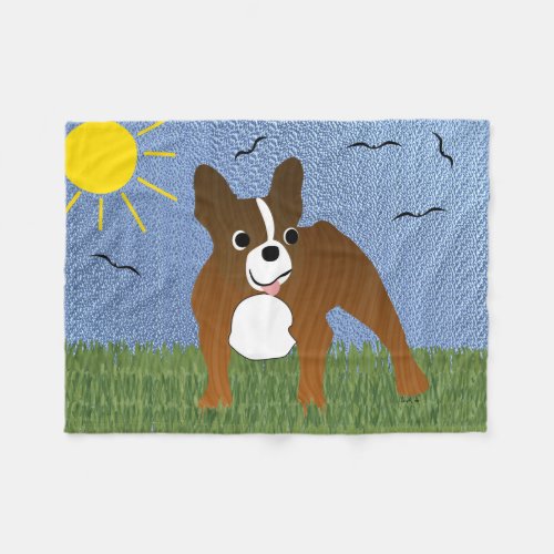 Cartoon Dog _ Smiling Finny Frenchie Fleece Blanket