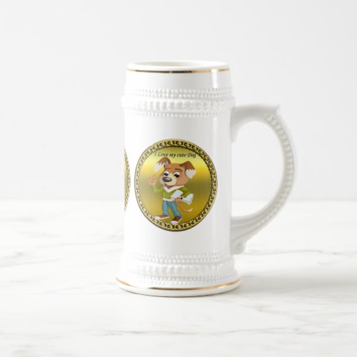 Cartoon dog student getting ready for school 1 beer stein