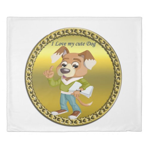 Cartoon dog student getting ready for school 1 duvet cover