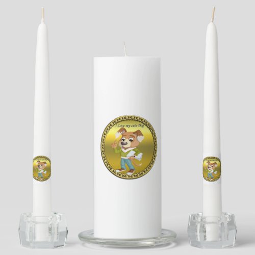 Cartoon dog student getting ready for school 1 unity candle set