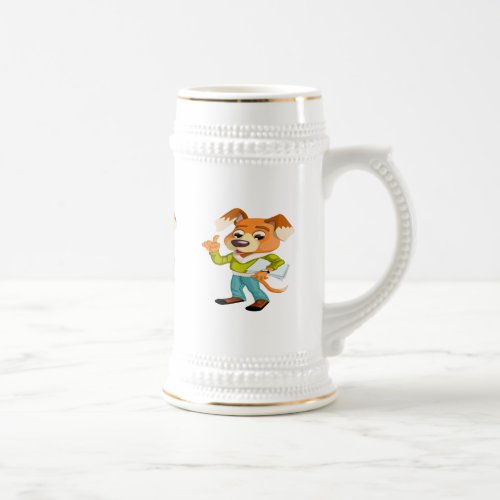 Cartoon dog student getting ready for school 2 beer stein