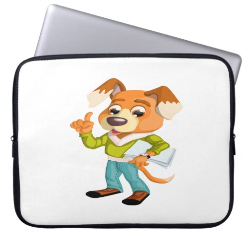 Cartoon dog student getting ready for school 2 laptop sleeve