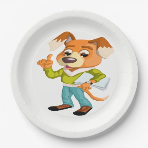Cartoon dog student getting ready for school 2 paper plates