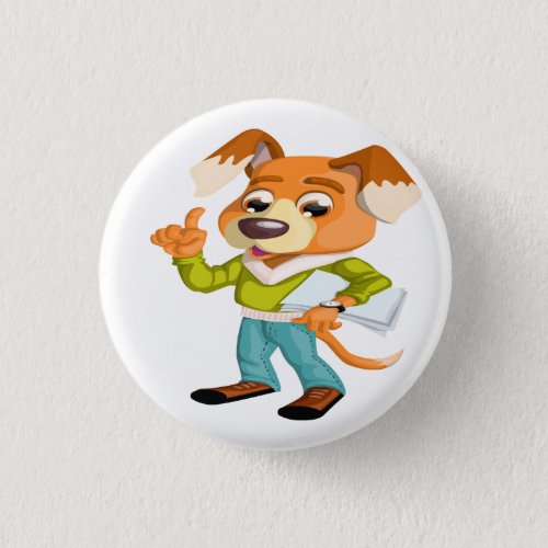 Cartoon dog student getting ready for school 2 pinback button
