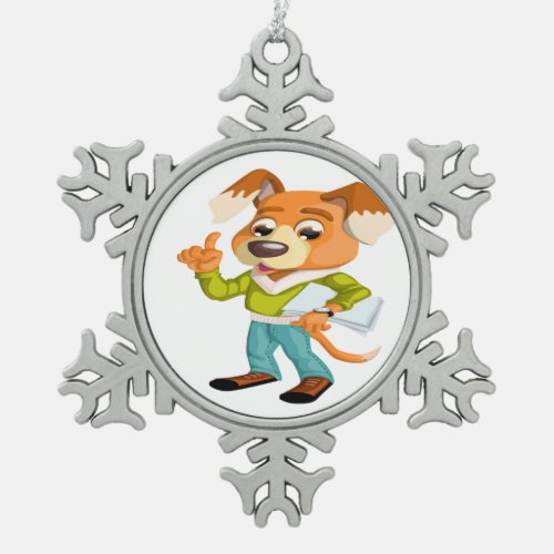 Cartoon dog student getting ready for school 2 snowflake pewter christmas ornament
