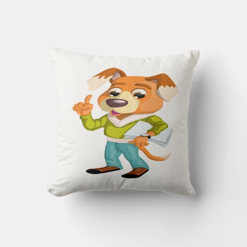 Cartoon dog student getting ready for school 2 throw pillow