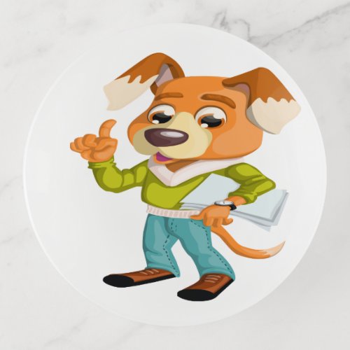 Cartoon dog student getting ready for school 2 trinket tray