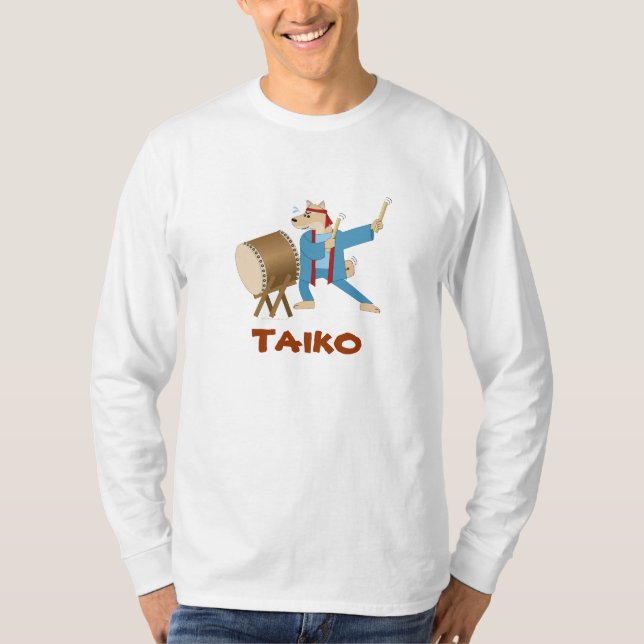 Cartoon Dog Taiko Player Taiko Drumming T Shirt (Front)