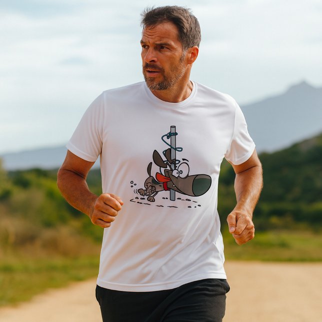 Cartoon Dog Tangled Around Pole with Leash T-Shirt (Creator Uploaded)