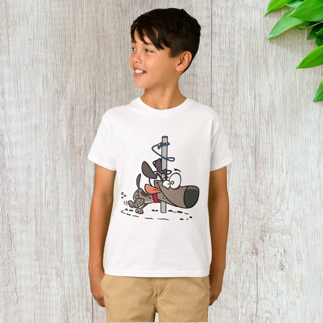 Cartoon Dog Tangled Around Pole with Leash T-Shirt (Creator Uploaded)
