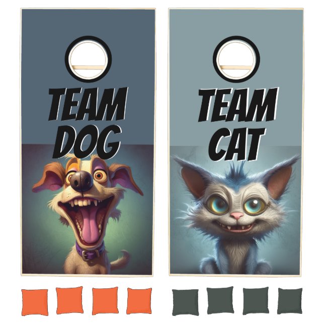  Cartoon Dog vs. Scary Cat Cornhole Set (Set)